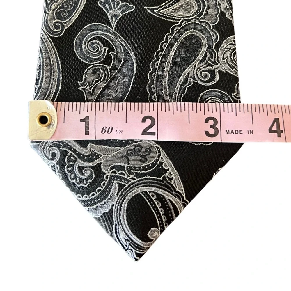 Saddlebred Mens Silk Necktie Black Silver Grey‎ Paisley Classic 57.5 Inch Tie